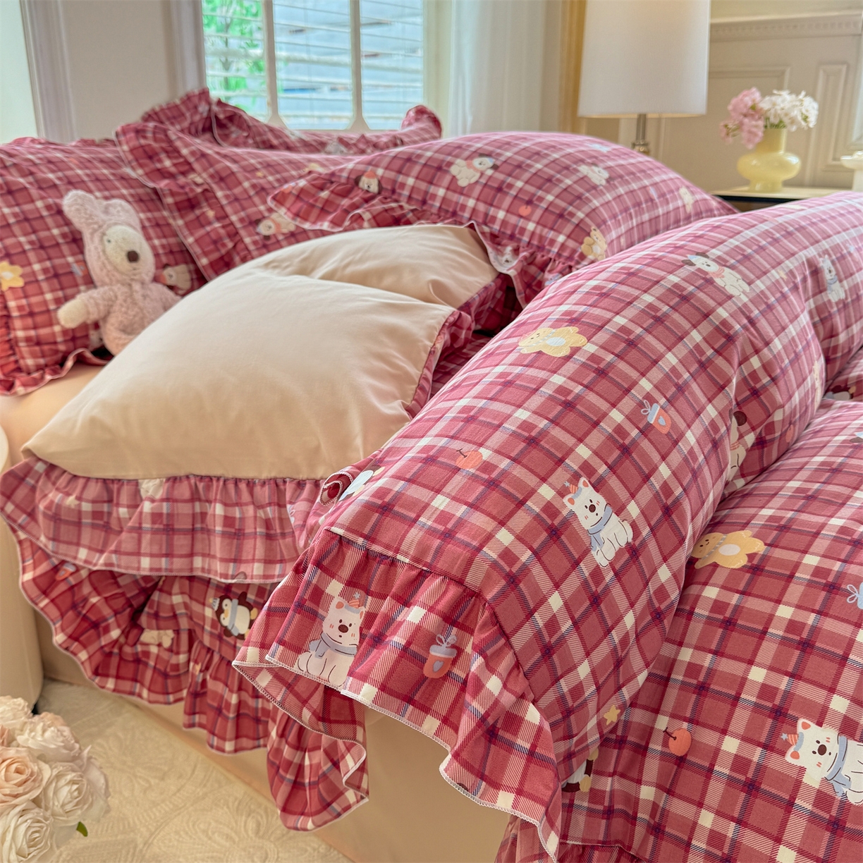 91家纺网 家纺一手货源 找家纺 经年 2026新款韩版花边水洗云朵棉四件套 奶芙酱