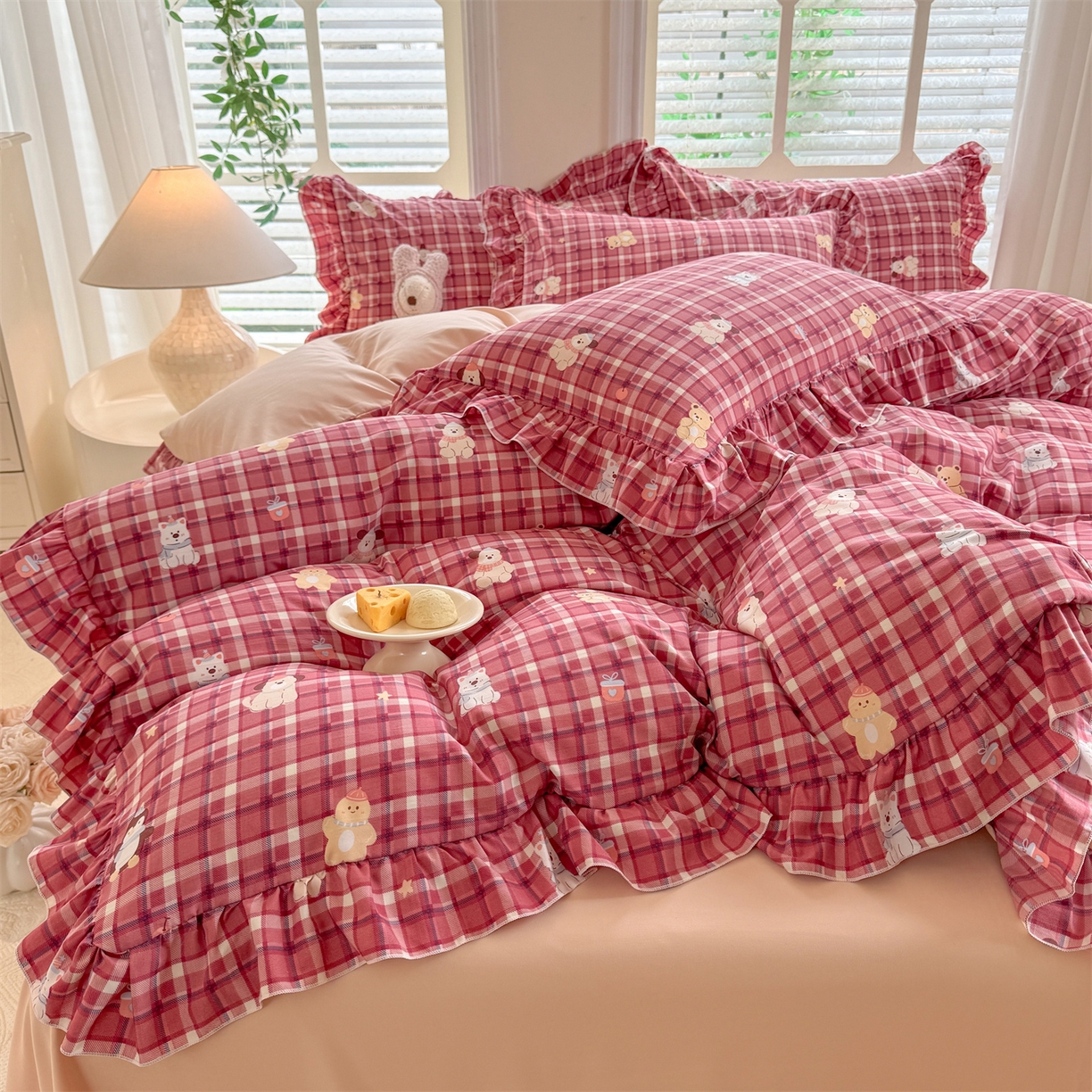 91家纺网 家纺一手货源 找家纺 经年 2026新款韩版花边水洗云朵棉四件套 奶芙酱