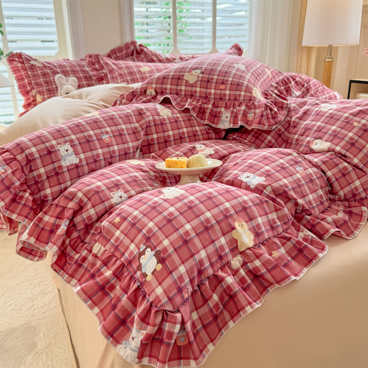 91家纺网 家纺一手货源 找家纺 经年 2026新款韩版花边水洗云朵棉四件套 奶芙酱