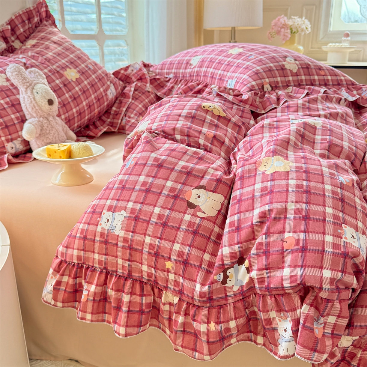 91家纺网 家纺一手货源 找家纺 经年 2026新款韩版花边水洗云朵棉四件套 奶芙酱