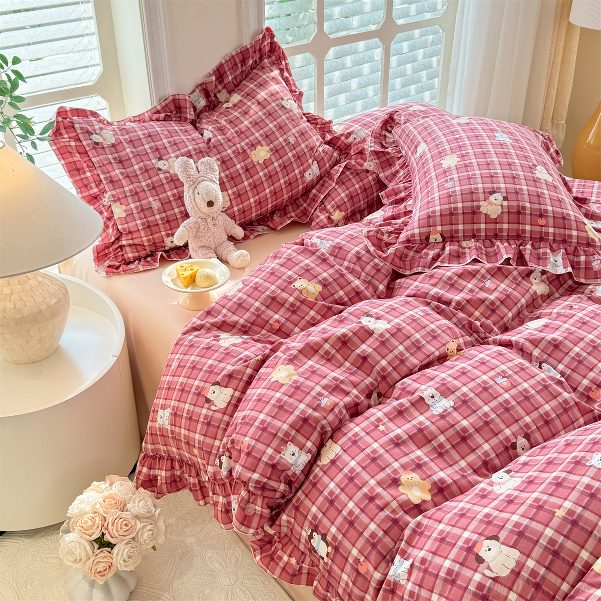 91家纺网 家纺一手货源 找家纺 经年 2026新款韩版花边水洗云朵棉四件套 奶芙酱