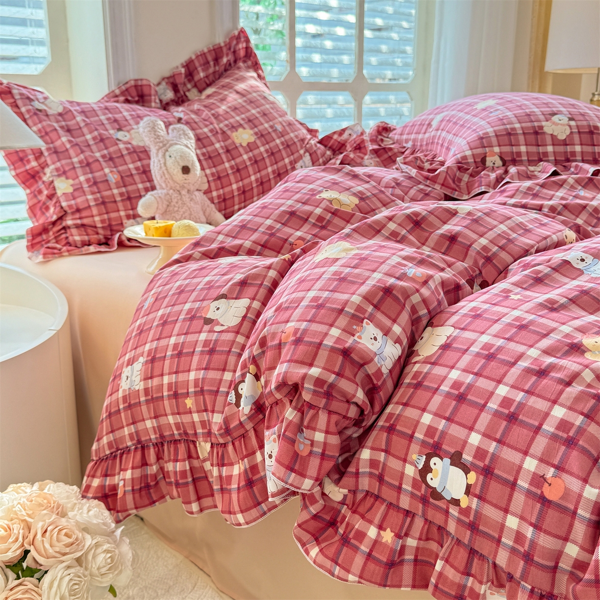 91家纺网 家纺一手货源 找家纺 经年 2026新款韩版花边水洗云朵棉四件套 奶芙酱