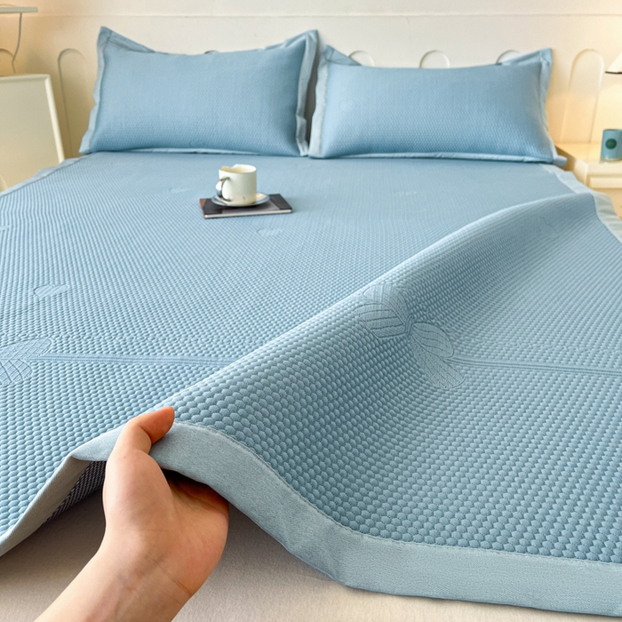 91家纺网 家纺一手货源 找家纺 月茶家纺 2026春夏新款A类凉豆豆凉感席凉席席子-冰蝶 几何蝶-蓝色