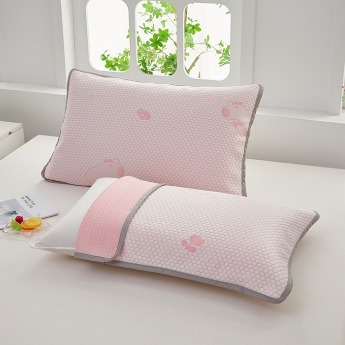 翎盈家纺 2026新款夏季卡通凉感冰豆豆枕巾可水洗枕头巾单枕巾枕巾单件 卡皮巴拉粉