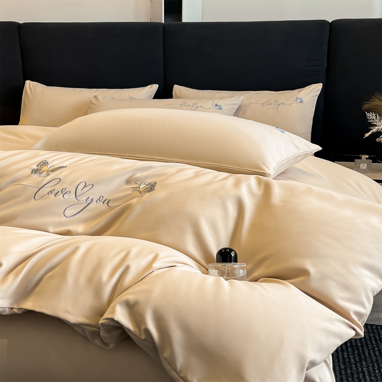 经年 2026春夏新款亲肤棉加厚磨毛刺绣四件套-蝶舞 蝶舞-香槟