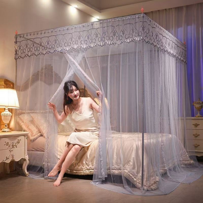 91家纺网 家纺一手货源 找家纺 冉美家纺 2026春夏新款防尘款宫廷蚊帐-叶语 叶语-灰色