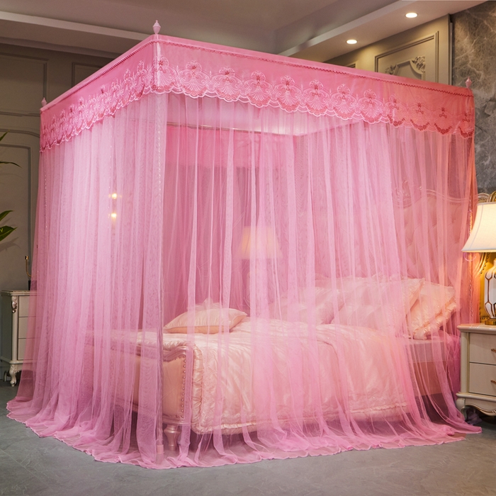 91家纺网 家纺一手货源 找家纺 冉美家纺 2026春夏新款防尘款宫廷蚊帐-叶语 叶语-粉色