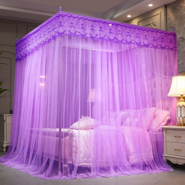 91家纺网 家纺一手货源 找家纺 冉美家纺 2026春夏新款防尘款宫廷蚊帐-叶语 叶语-紫色