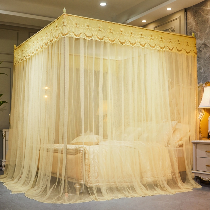 91家纺网 家纺一手货源 找家纺 冉美家纺 2026春夏新款防尘款宫廷蚊帐-叶语 叶语-米黄