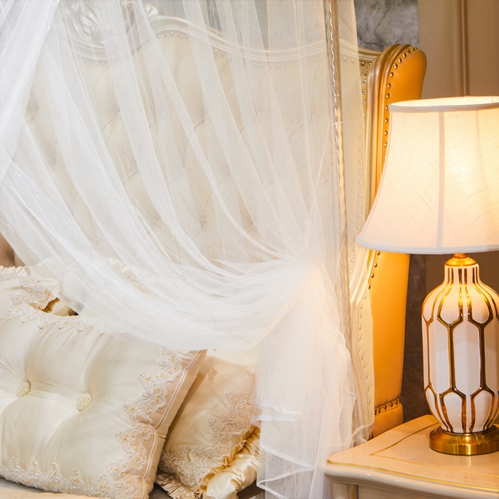 91家纺网 家纺一手货源 找家纺 冉美家纺 2026春夏新款防尘款宫廷蚊帐-叶语 叶语-白色