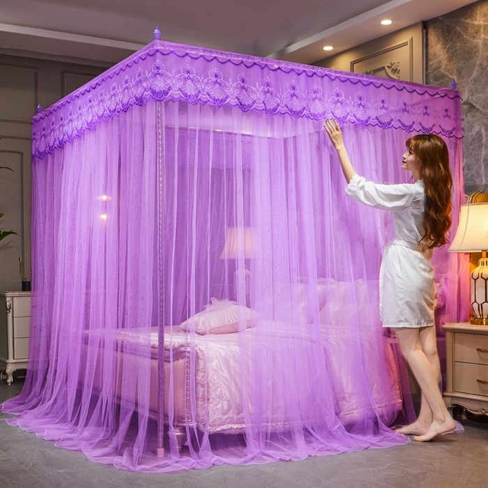 91家纺网 家纺一手货源 找家纺 冉美家纺 2026春夏新款防尘款宫廷蚊帐-叶语 叶语-紫色