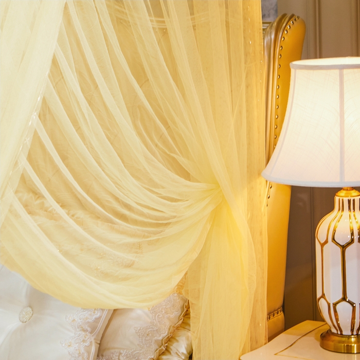 91家纺网 家纺一手货源 找家纺 冉美家纺 2026春夏新款防尘款宫廷蚊帐-叶语 叶语-米黄