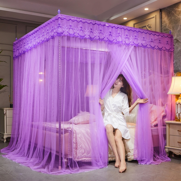 91家纺网 家纺一手货源 找家纺 冉美家纺 2026春夏新款防尘款宫廷蚊帐-叶语 叶语-紫色