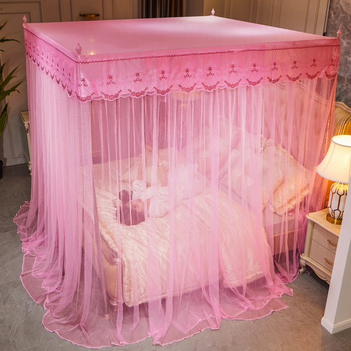 91家纺网 家纺一手货源 找家纺 冉美家纺 2026春夏新款防尘款宫廷蚊帐-叶语 叶语-粉色