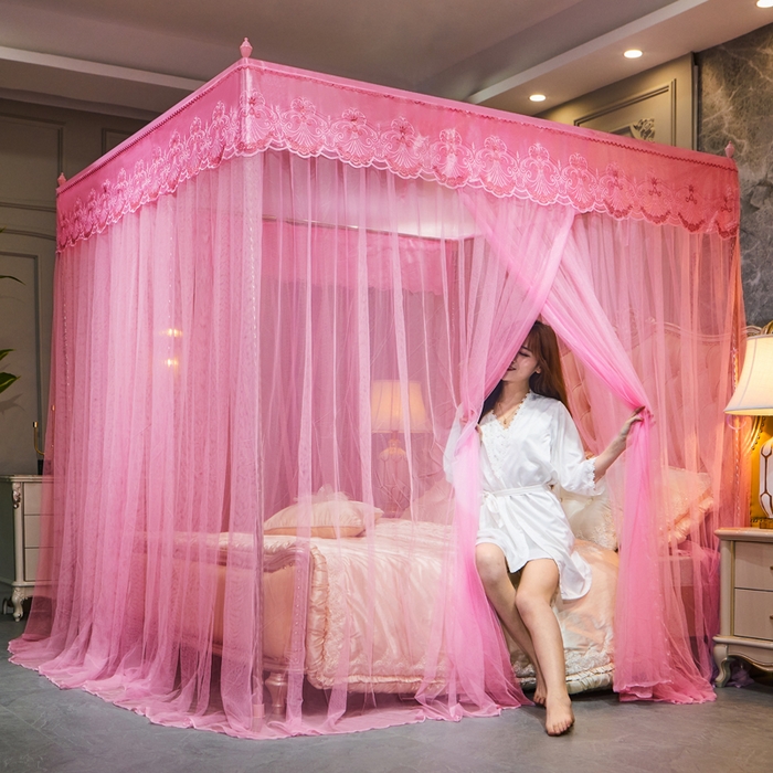 91家纺网 家纺一手货源 找家纺 冉美家纺 2026春夏新款防尘款宫廷蚊帐-叶语 叶语-粉色