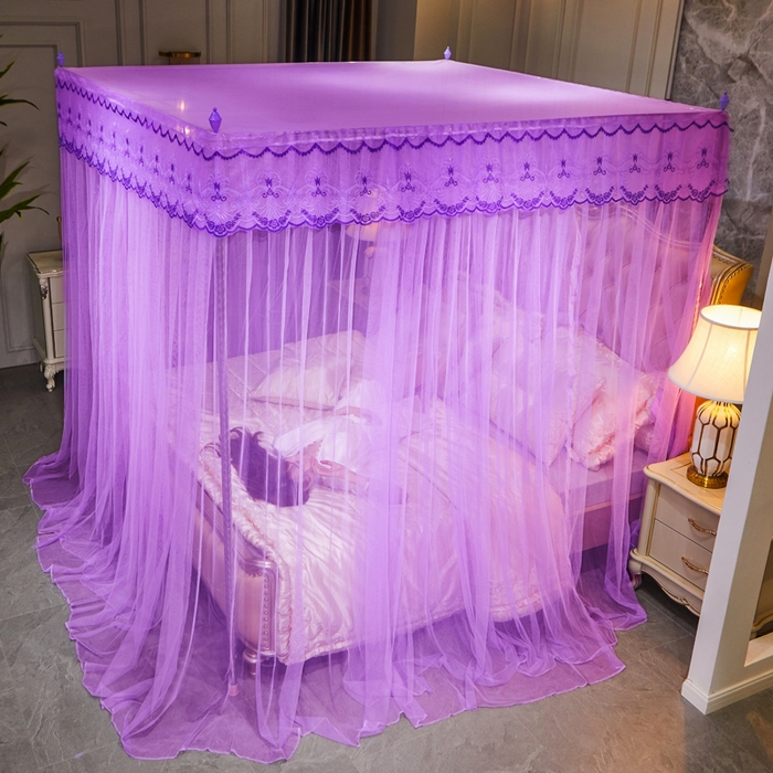 91家纺网 家纺一手货源 找家纺 冉美家纺 2026春夏新款防尘款宫廷蚊帐-叶语 叶语-紫色