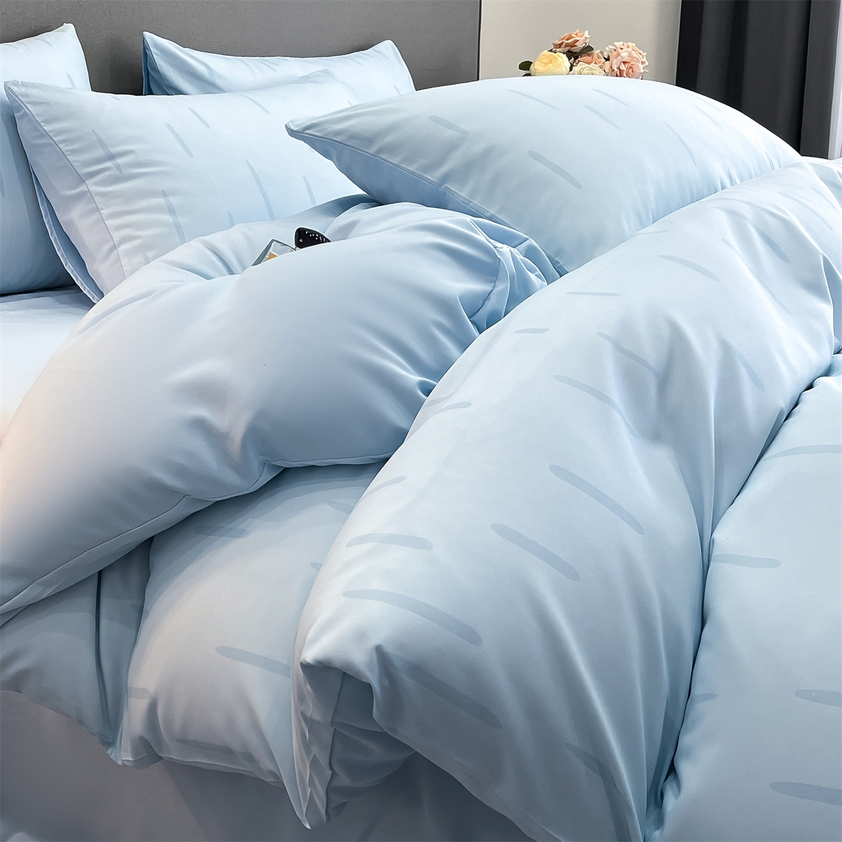 91家纺网 家纺一手货源 找家纺 经年 2026春夏新款亲肤棉加厚磨毛数码印花四件套-流星 流星-蓝