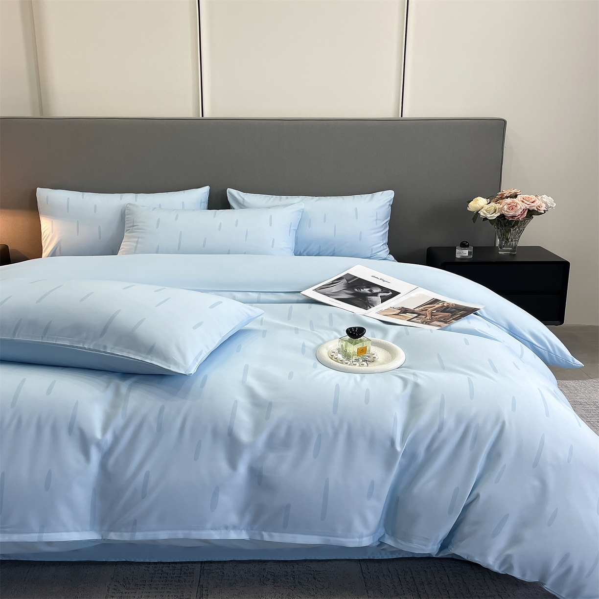 91家纺网 家纺一手货源 找家纺 经年 2026春夏新款亲肤棉加厚磨毛数码印花四件套-流星 流星-蓝