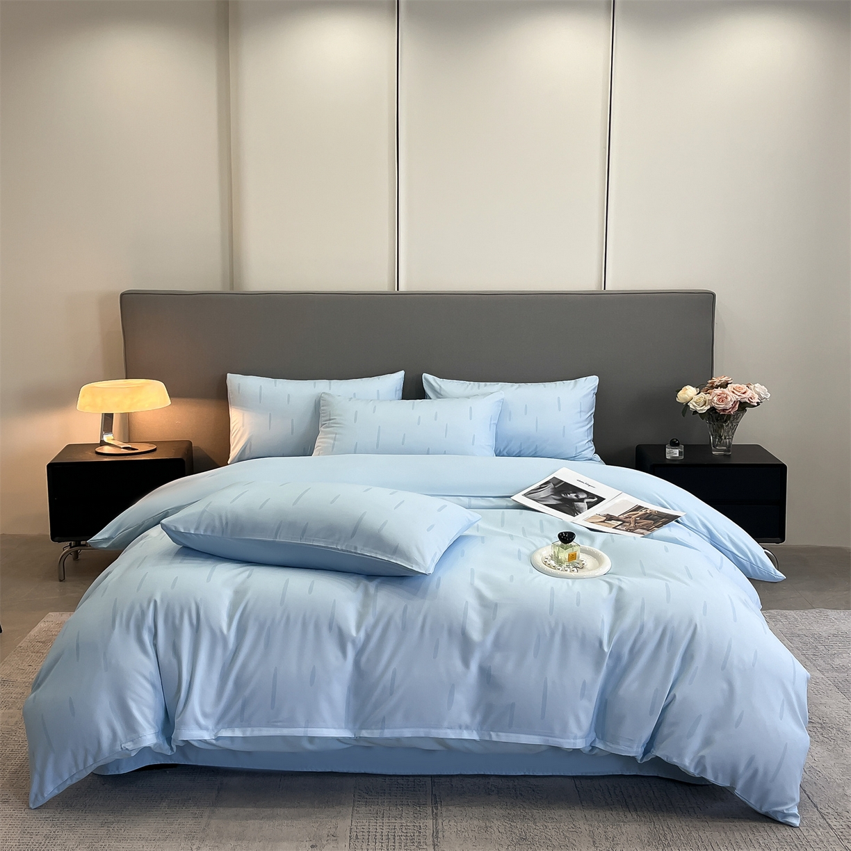 91家纺网 家纺一手货源 找家纺 经年 2026春夏新款亲肤棉加厚磨毛数码印花四件套-流星 流星-蓝