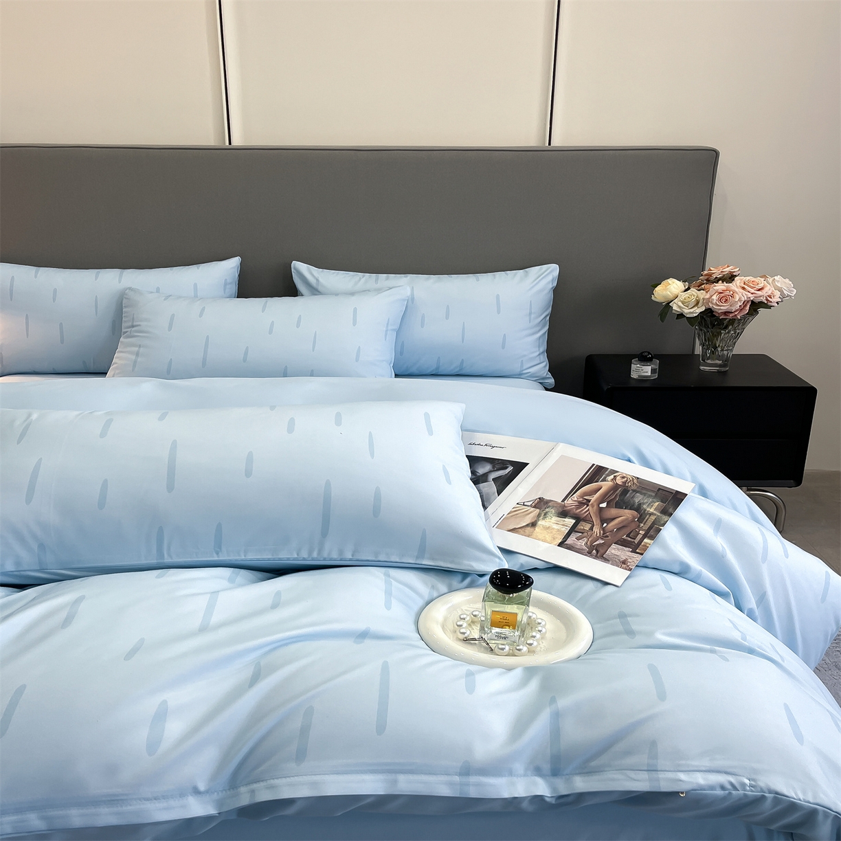 91家纺网 家纺一手货源 找家纺 经年 2026春夏新款亲肤棉加厚磨毛数码印花四件套-流星 流星-蓝