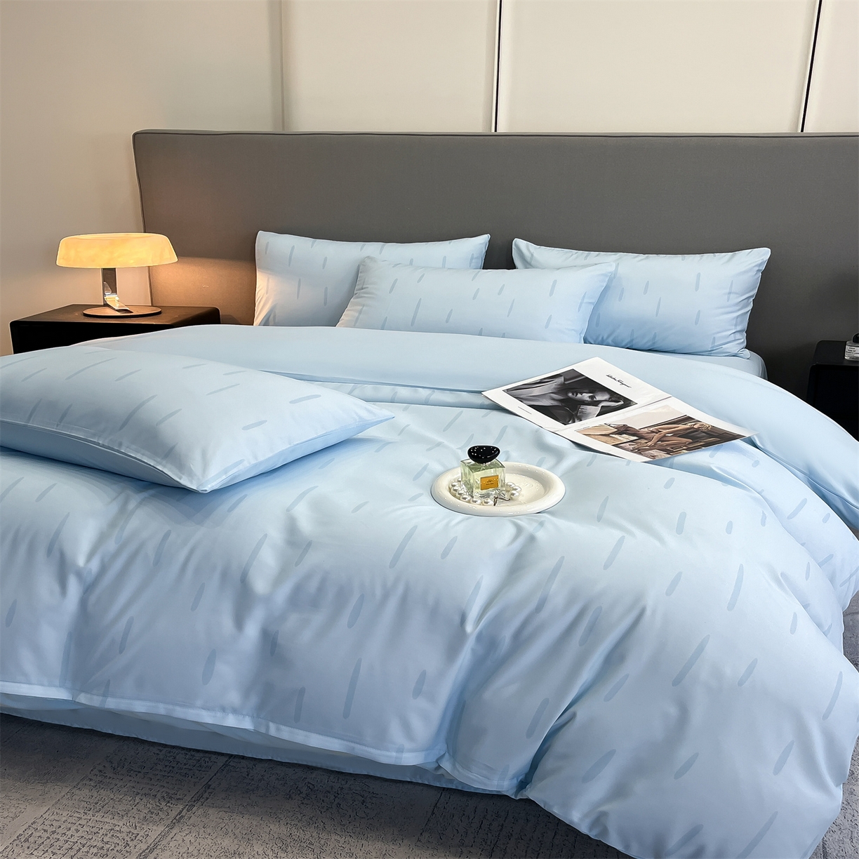 91家纺网 家纺一手货源 找家纺 经年 2026春夏新款亲肤棉加厚磨毛数码印花四件套-流星 流星-蓝