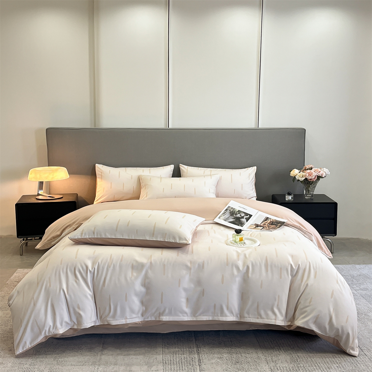 91家纺网 家纺一手货源 找家纺 经年 2026春夏新款亲肤棉加厚磨毛数码印花四件套-流星 流星-香槟