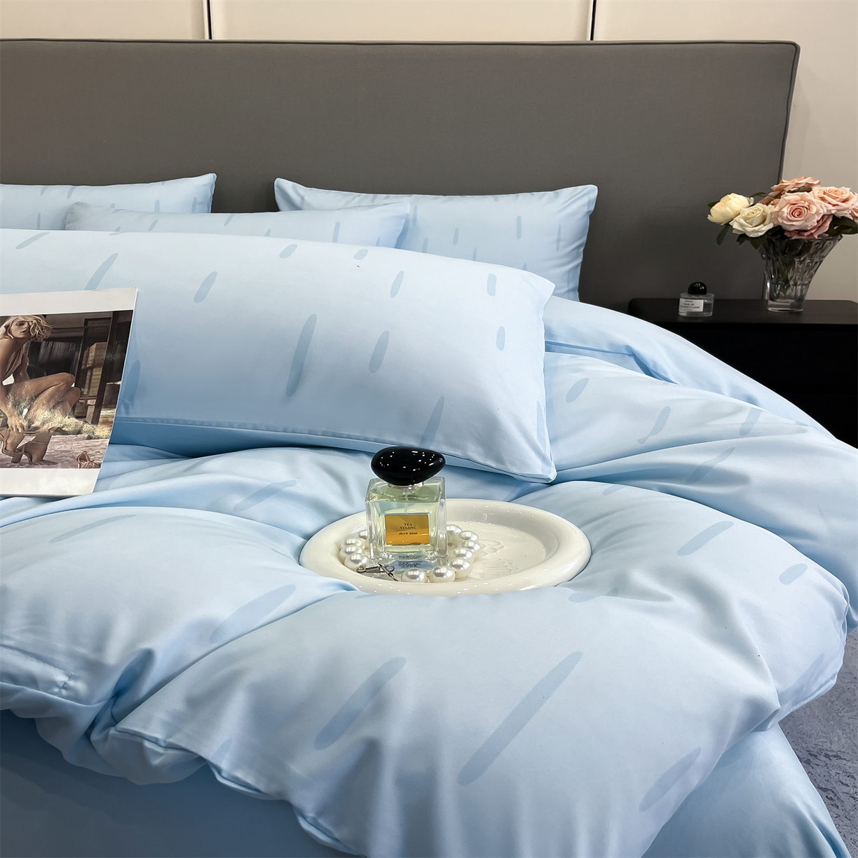 91家纺网 家纺一手货源 找家纺 经年 2026春夏新款亲肤棉加厚磨毛数码印花四件套-流星 流星-蓝