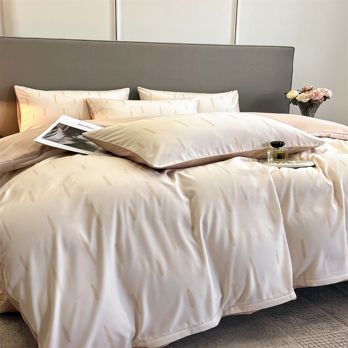 91家纺网 家纺一手货源 找家纺 经年 2026春夏新款亲肤棉加厚磨毛数码印花四件套-流星 流星-香槟