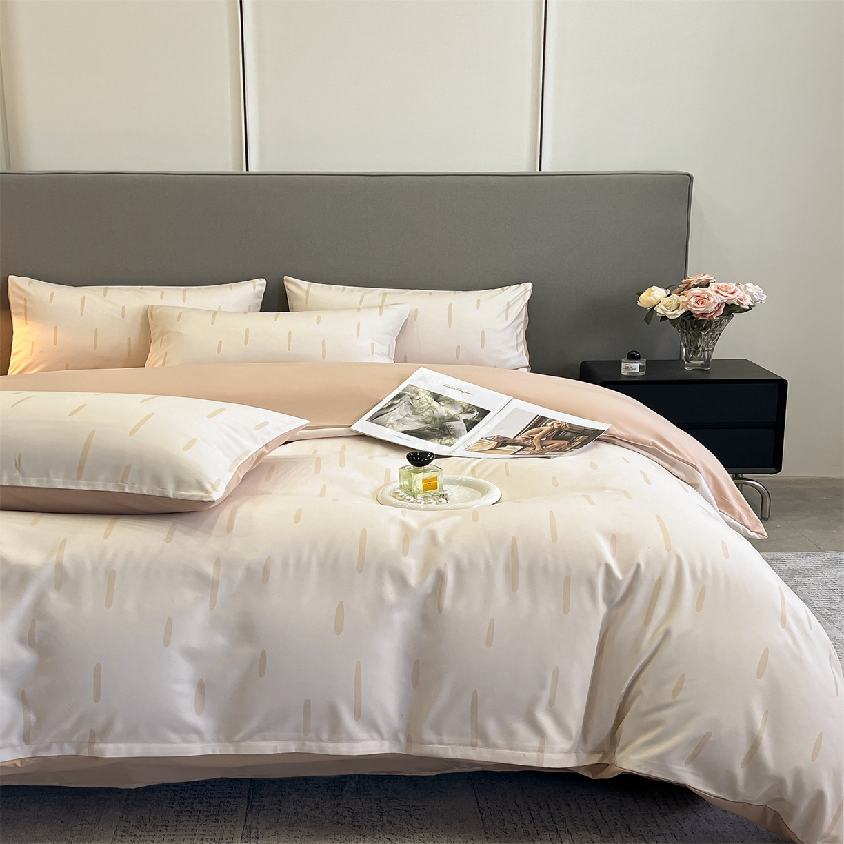 91家纺网 家纺一手货源 找家纺 经年 2026春夏新款亲肤棉加厚磨毛数码印花四件套-流星 流星-香槟