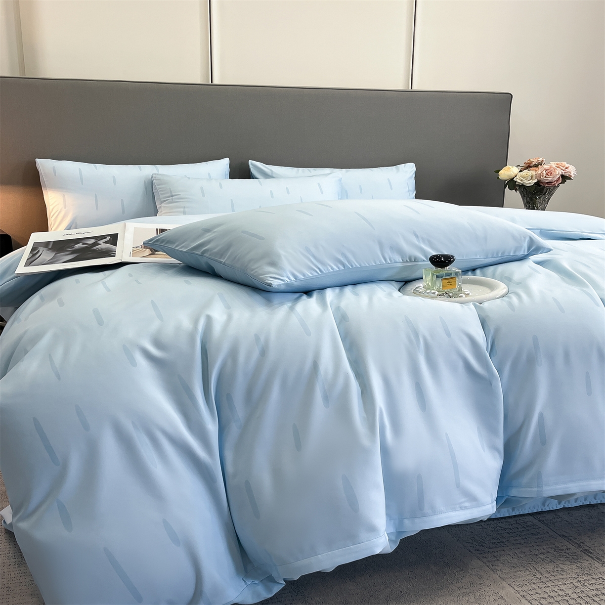 91家纺网 家纺一手货源 找家纺 经年 2026春夏新款亲肤棉加厚磨毛数码印花四件套-流星 流星-蓝