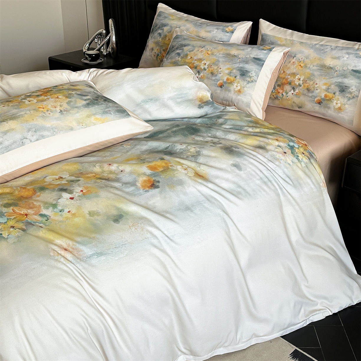 91家纺网 家纺一手货源 找家纺 经年 2026春夏新款亲肤棉加厚磨毛数码印花四件套-倾城 倾城-香槟