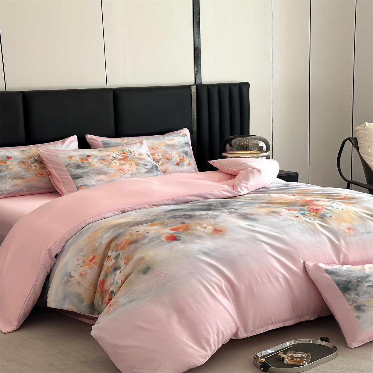 91家纺网 家纺一手货源 找家纺 经年 2026春夏新款亲肤棉加厚磨毛数码印花四件套-倾城 倾城-粉