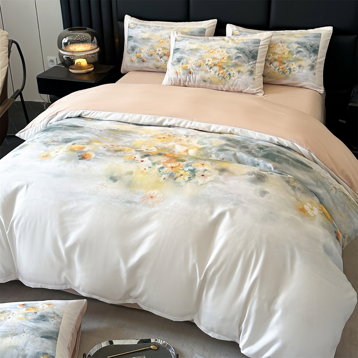 91家纺网 家纺一手货源 找家纺 经年 2026春夏新款亲肤棉加厚磨毛数码印花四件套-倾城 倾城-香槟