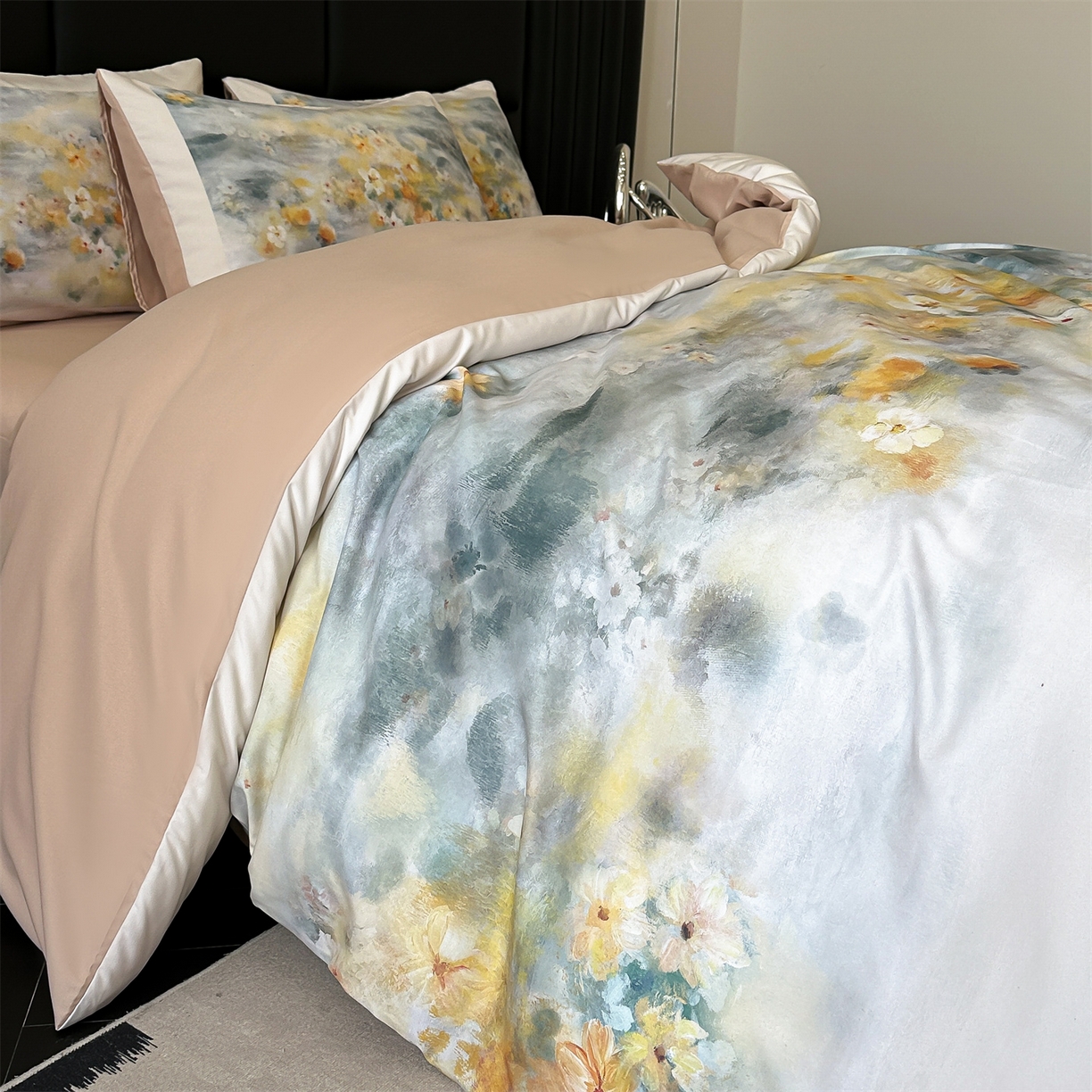 91家纺网 家纺一手货源 找家纺 经年 2026春夏新款亲肤棉加厚磨毛数码印花四件套-倾城 倾城-香槟