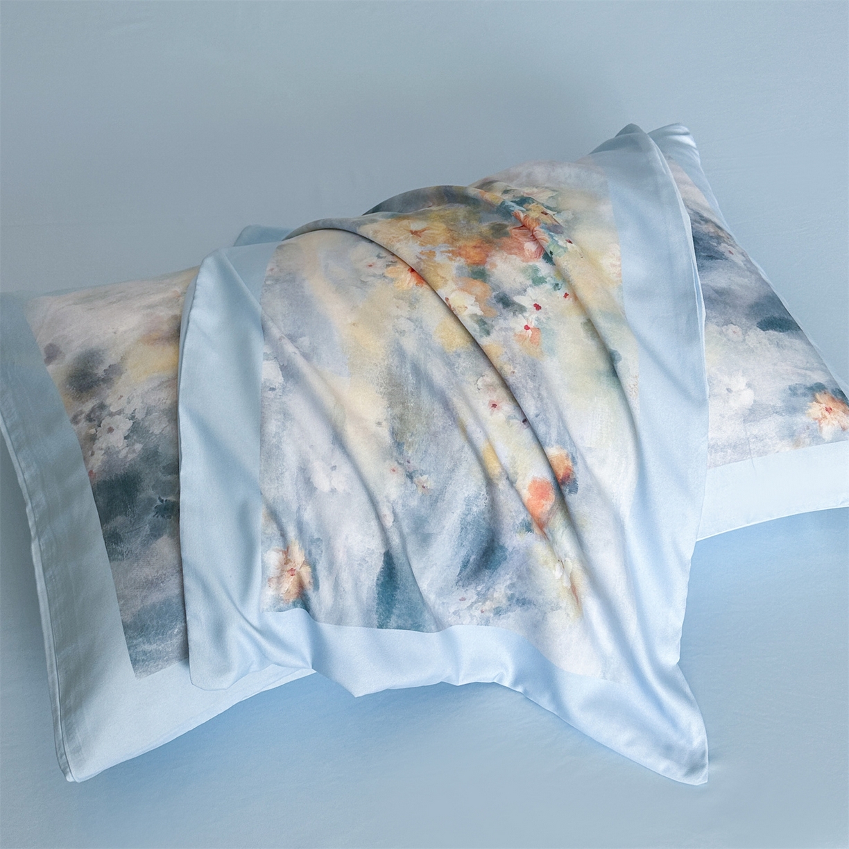 91家纺网 家纺一手货源 找家纺 经年 2026春夏新款亲肤棉加厚磨毛数码印花四件套-倾城 倾城-蓝色