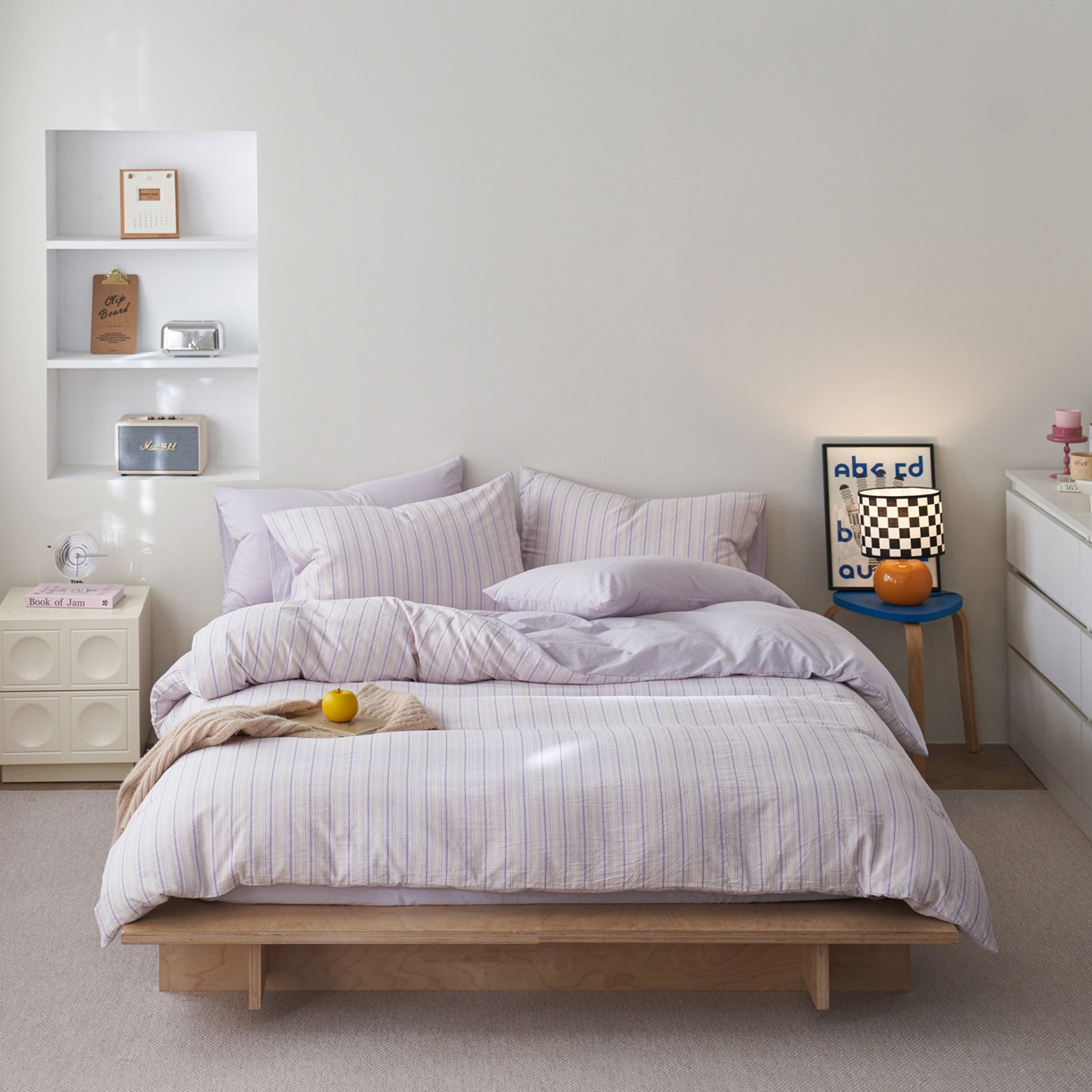 91家纺网 家纺一手货源 找家纺 如一 2026新款色织小提花条纹全棉纯棉水洗棉四件套 织野-紫