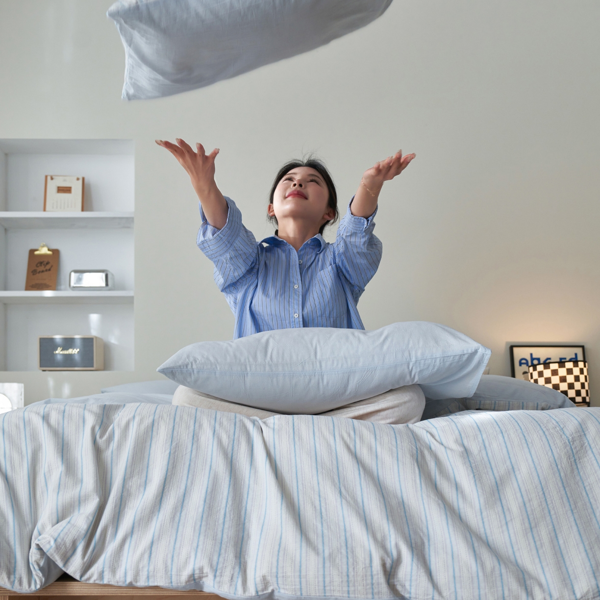 91家纺网 家纺一手货源 找家纺 如一 2026新款色织小提花条纹全棉纯棉水洗棉四件套 织野-蓝