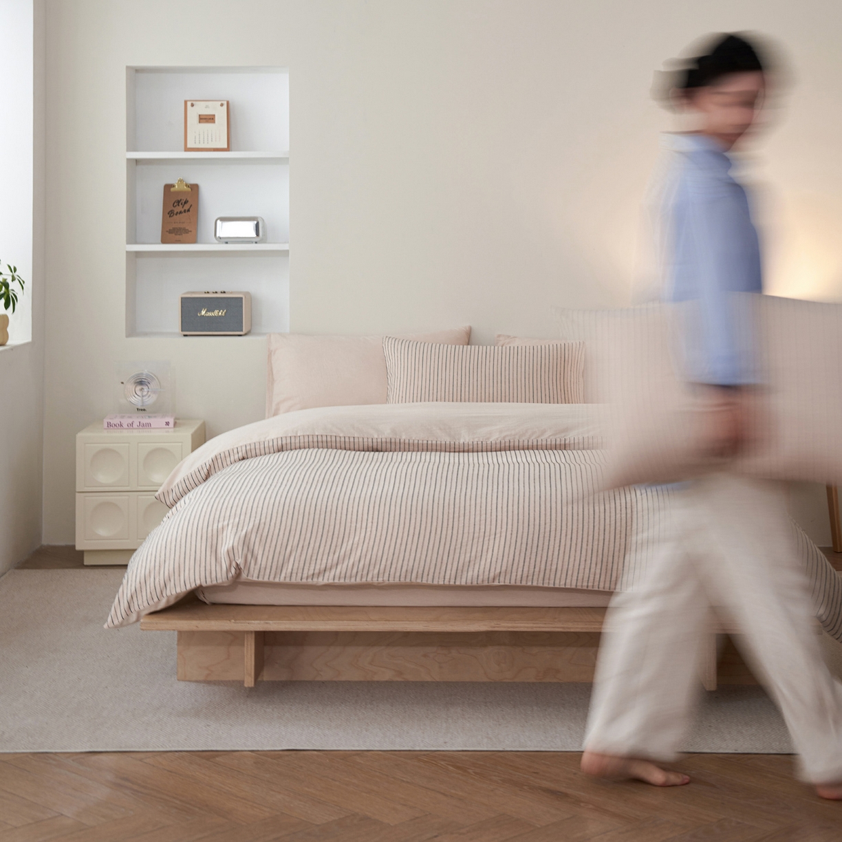 91家纺网 家纺一手货源 找家纺 如一 2026新款色织小提花条纹全棉纯棉水洗棉四件套 禾风-驼