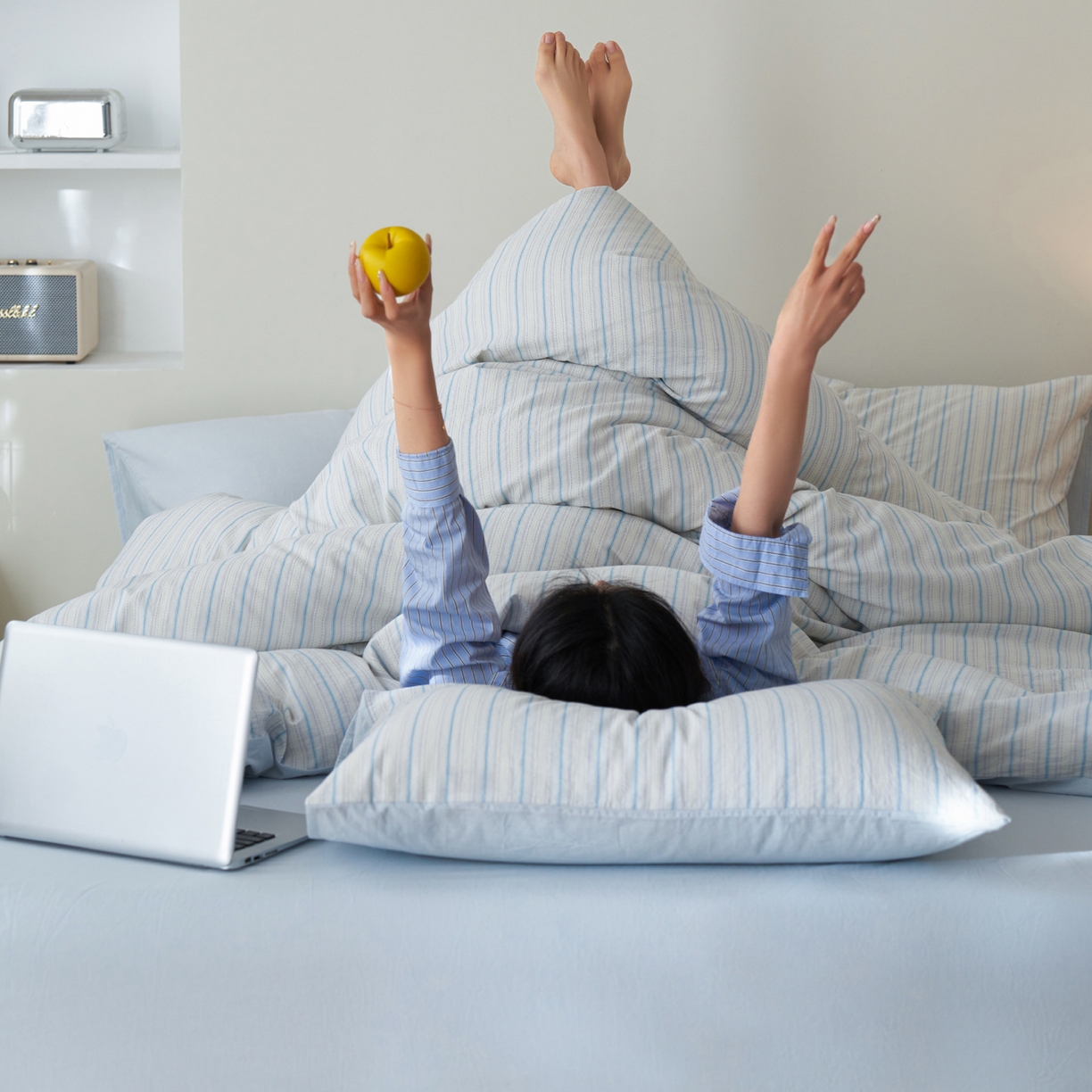 91家纺网 家纺一手货源 找家纺 如一 2026新款色织小提花条纹全棉纯棉水洗棉四件套 织野-蓝