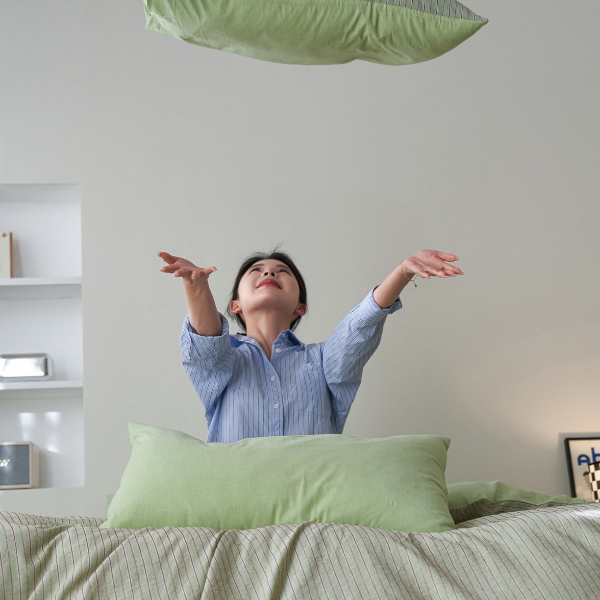 91家纺网 家纺一手货源 找家纺 如一 2026新款色织小提花条纹全棉纯棉水洗棉四件套 禾风-绿