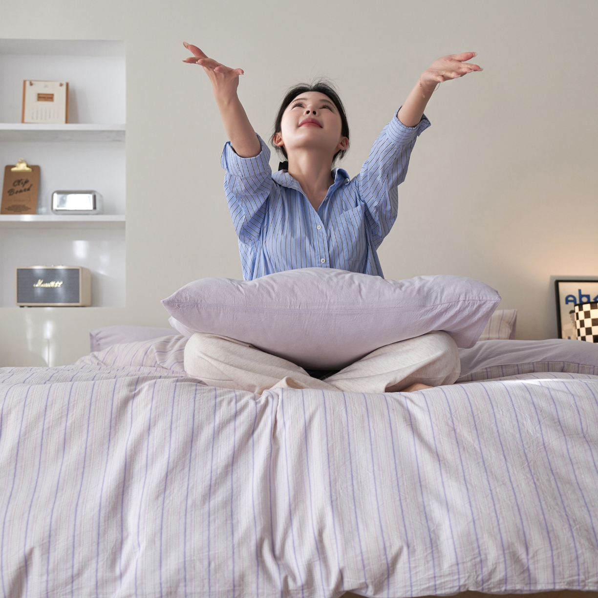 91家纺网 家纺一手货源 找家纺 如一 2026新款色织小提花条纹全棉纯棉水洗棉四件套 织野-紫