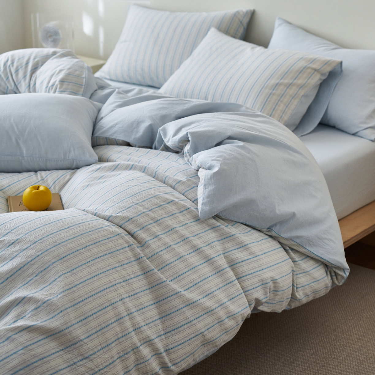 如一 2026新款色织小提花条纹全棉纯棉水洗棉四件套 织野-蓝