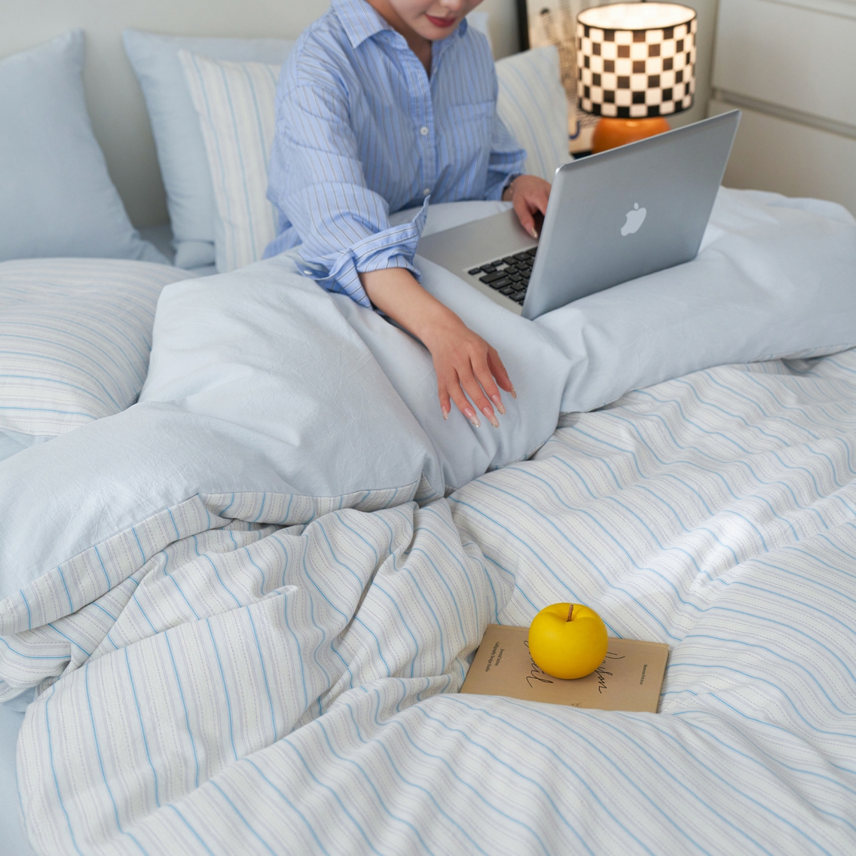 91家纺网 家纺一手货源 找家纺 如一 2026新款色织小提花条纹全棉纯棉水洗棉四件套 织野-蓝