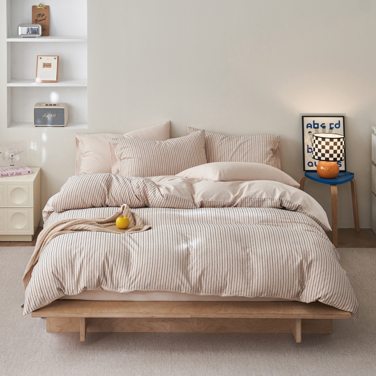 91家纺网 家纺一手货源 找家纺 如一 2026新款色织小提花条纹全棉纯棉水洗棉四件套 禾风-驼