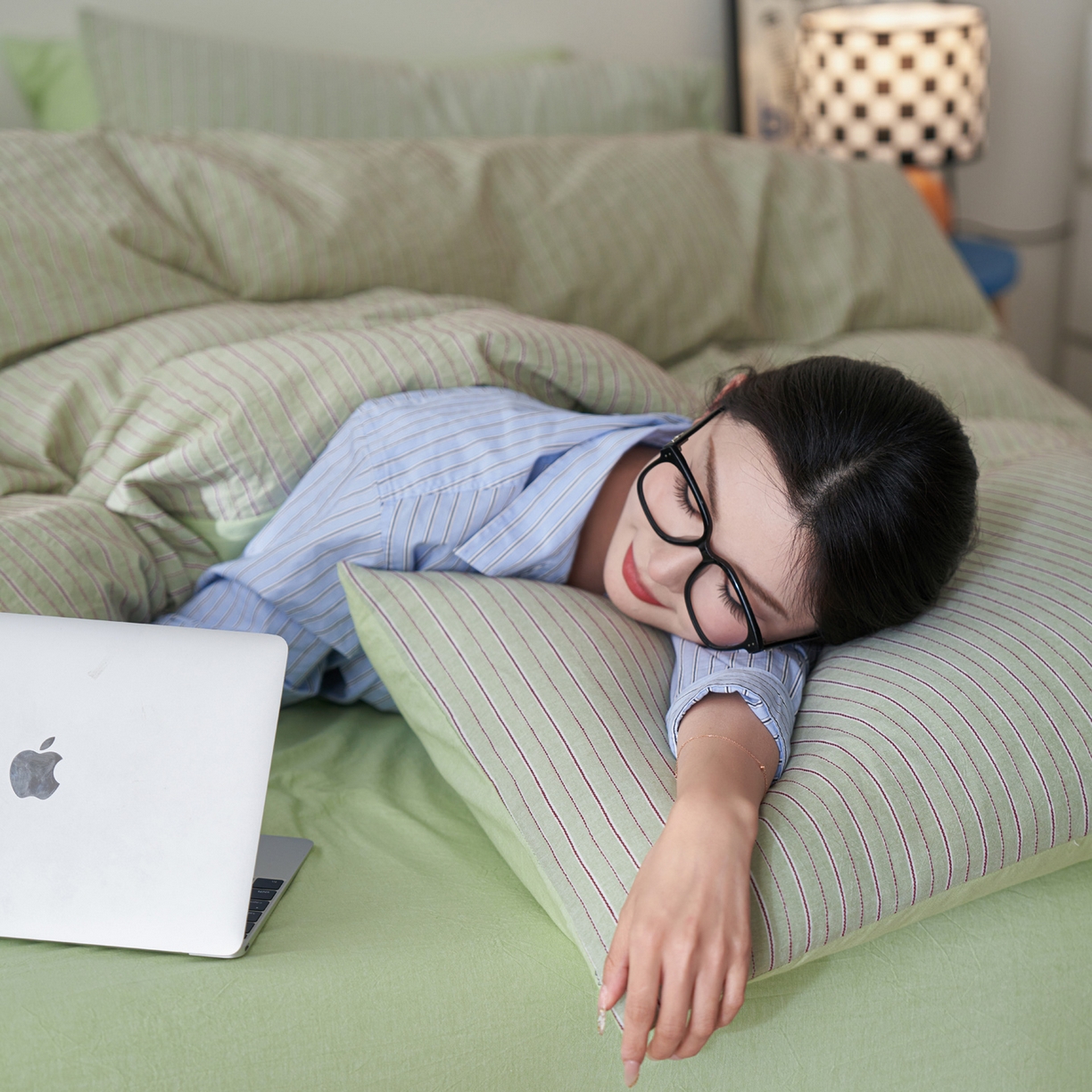 91家纺网 家纺一手货源 找家纺 如一 2026新款色织小提花条纹全棉纯棉水洗棉四件套 禾风-绿