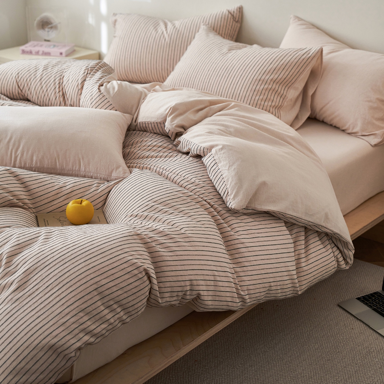 如一 2026新款色织小提花条纹全棉纯棉水洗棉四件套 禾风-驼