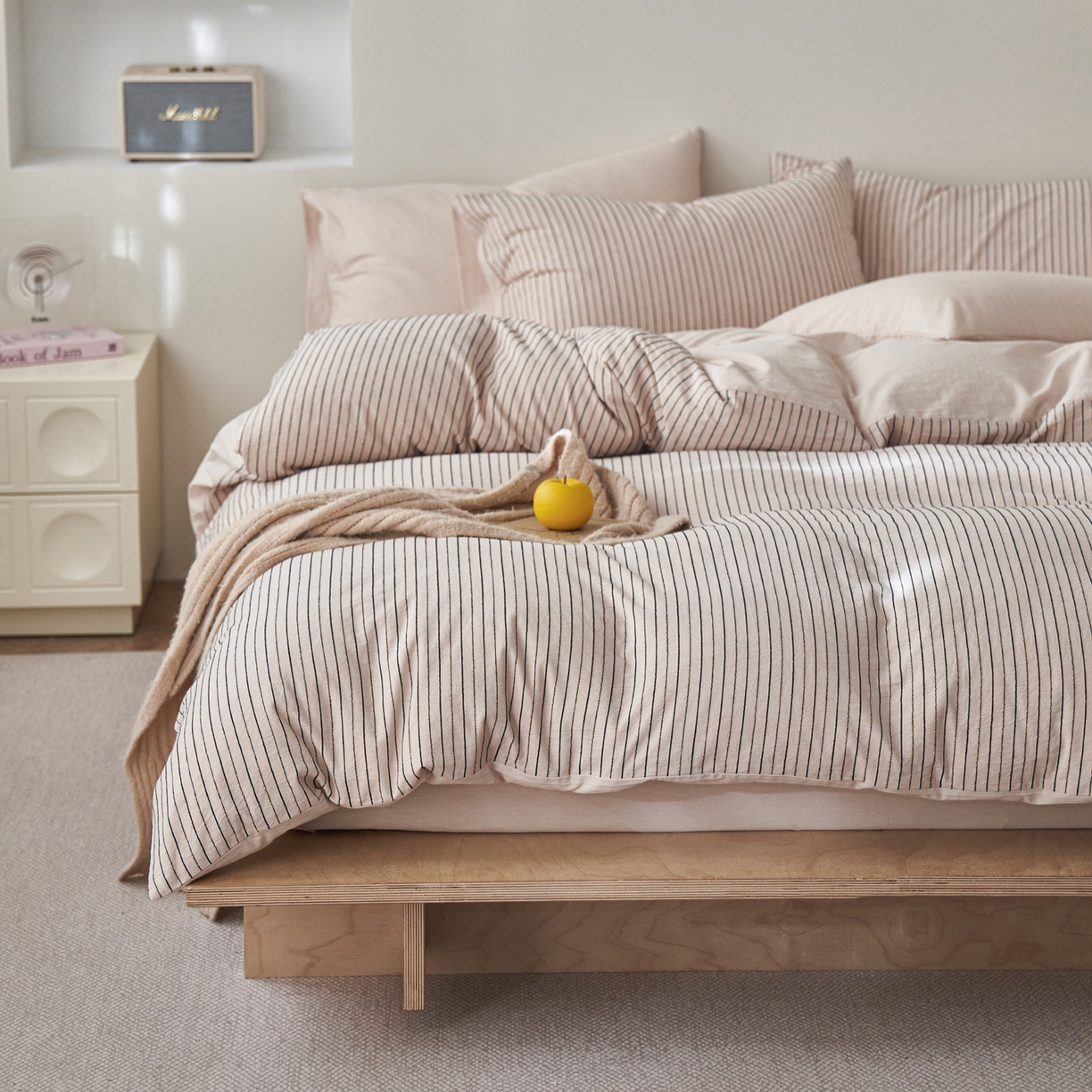 91家纺网 家纺一手货源 找家纺 如一 2026新款色织小提花条纹全棉纯棉水洗棉四件套 禾风-驼