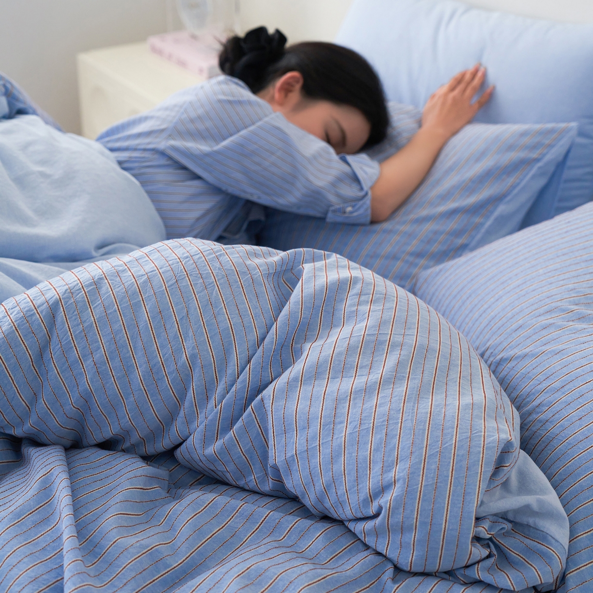 91家纺网 家纺一手货源 找家纺 如一 2026新款色织小提花条纹全棉纯棉水洗棉四件套 禾风-蓝