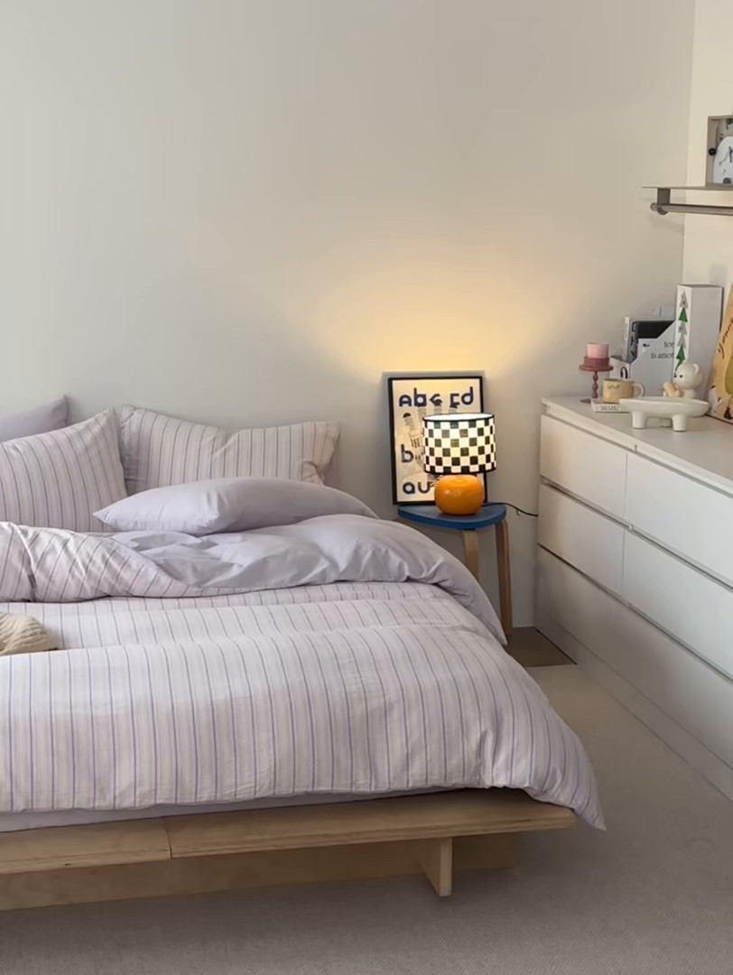 91家纺网 家纺一手货源 找家纺 如一 2026新款色织小提花条纹全棉纯棉水洗棉四件套 织野-紫