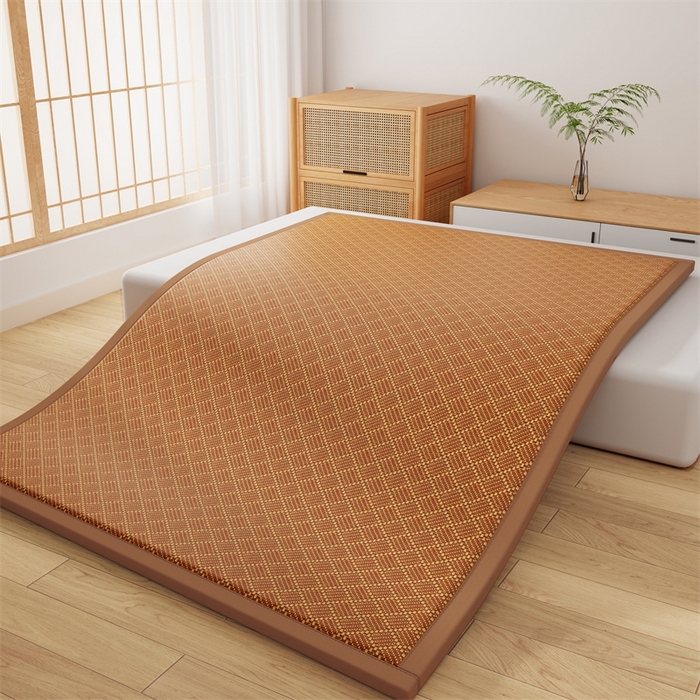 91家纺网 家纺一手货源 找家纺 缦吉 2026新款多功能凉席地垫凉感冰藤席地铺神器凉席地垫睡垫系列 金格雅纹